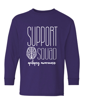 Epilepsy Support Long Sleeve Tee - Youth Gray & Purple